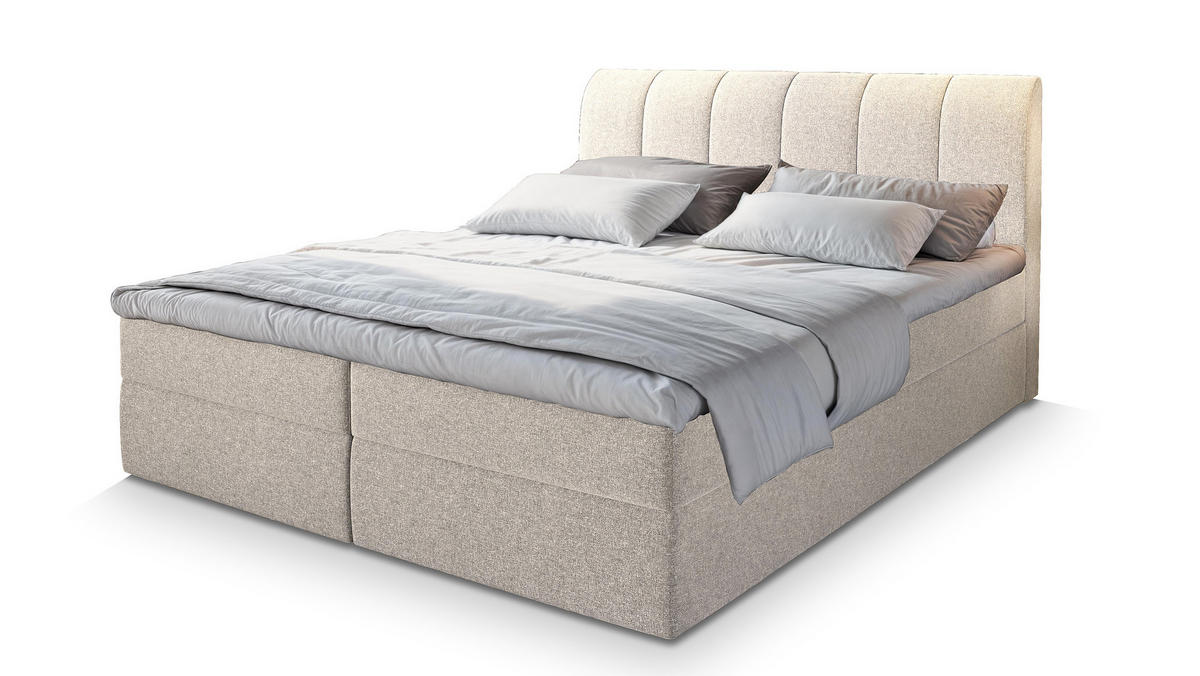 BOXBETT CEVANO 160x200 cm mit Matratze und Topper - Beige - Beige, Holz (160/200cm) - MASSENO