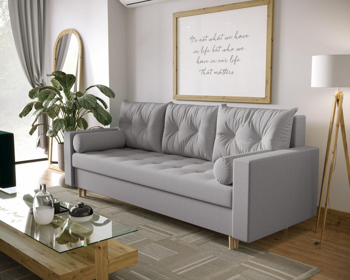 SOFA SKANDI mit Schlaffunktion COSMIC 160 mit Stauraum - Grau, Textil (90/88/232cm) - Bedante