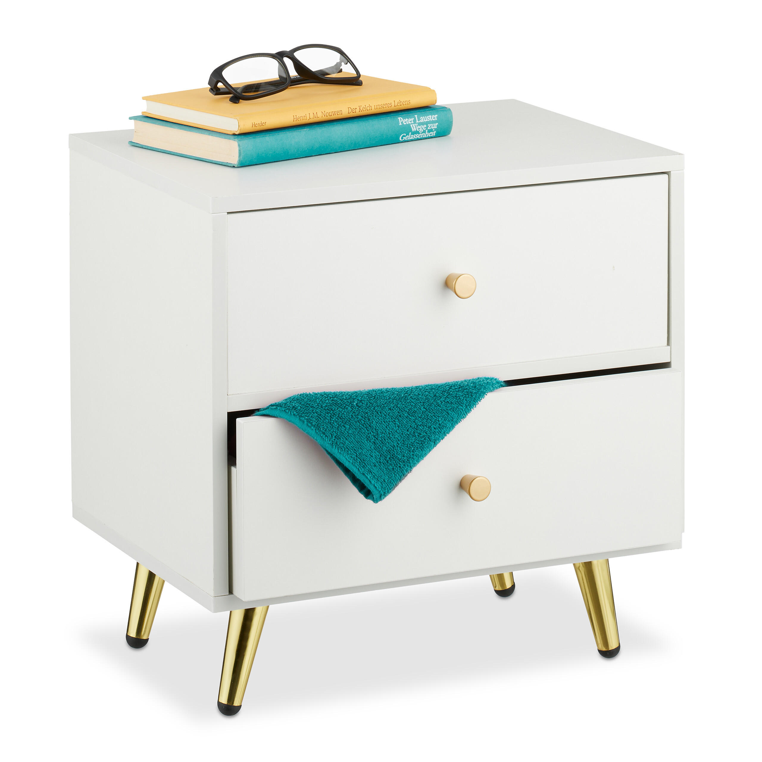 NACHTTISCH - Weiß, Holzwerkstoff/Metall (40/41.5/32.5cm) - Relaxdays