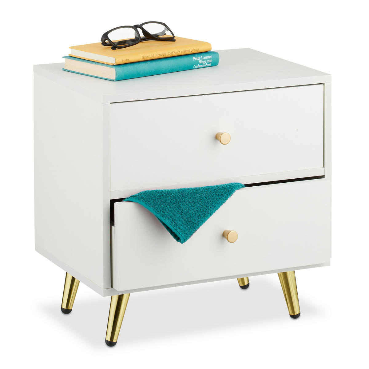 NACHTTISCH - Weiß, Holzwerkstoff/Metall (40/41.5/32.5cm) - Relaxdays