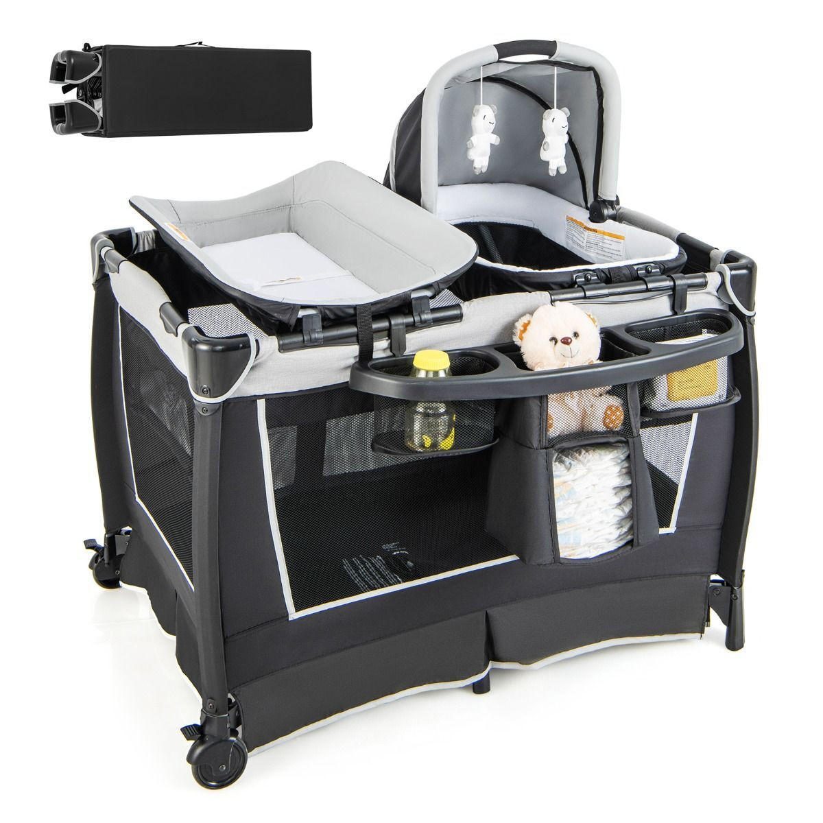 REISEBETT mit Matratze grau - Grau, Textil - COSTWAY