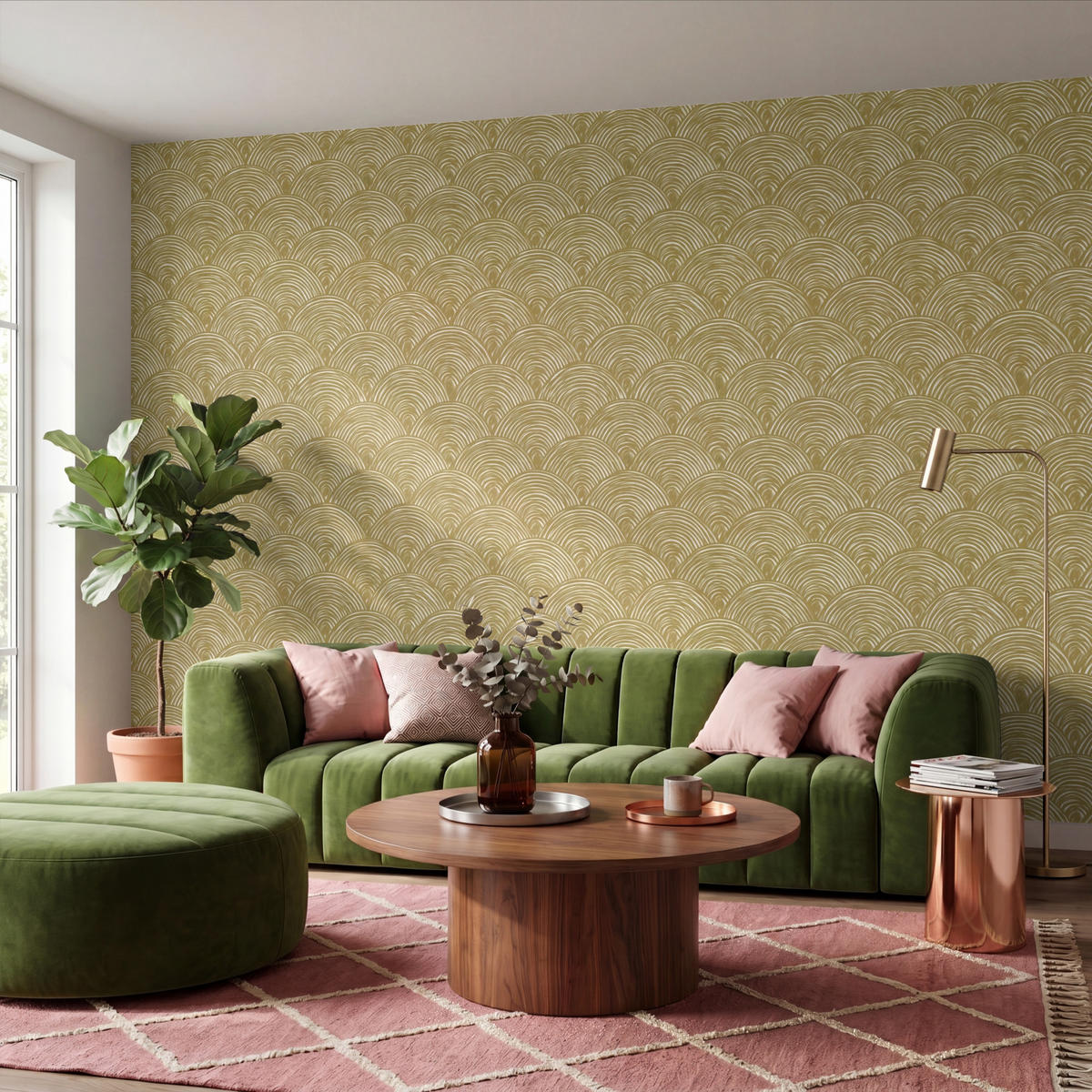 TAPETE - Fächer - Geometrisch - Grün - 400x260 cm - Goldfarben, Papier (400/260cm) - OnlyWow
