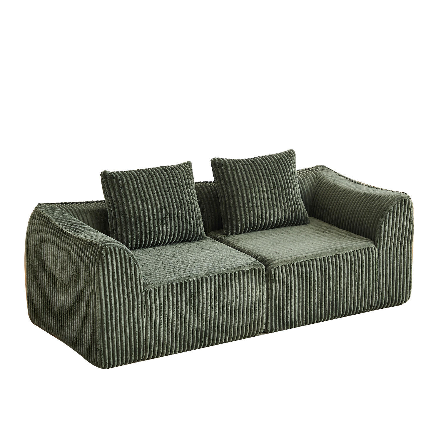 2-SITZER SOFA Cord Grün mit 2 Kissen - Grün, Textil (185/72.5/101cm) - WISHDOR