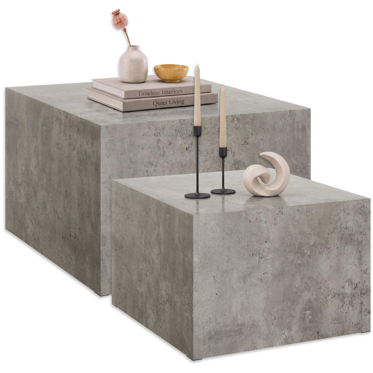 COUCHTISCH 2er Set Lacey, inkl. Filzschoner, Belastbarkeit 45 kg, Beton Optik - Grau, Holz (60/60/40cm) - tectake