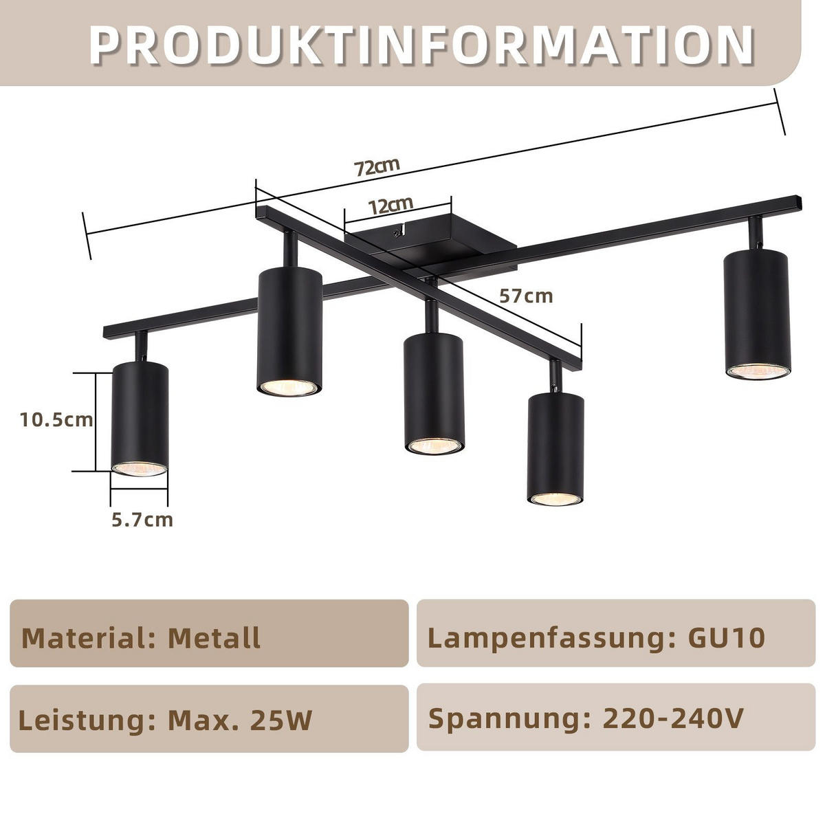 STRAHLER Berlinchen 5-flammig 77.5/57.5/21 cm - Schwarz, Metall (77.5/57.5/21cm) - Nettlife