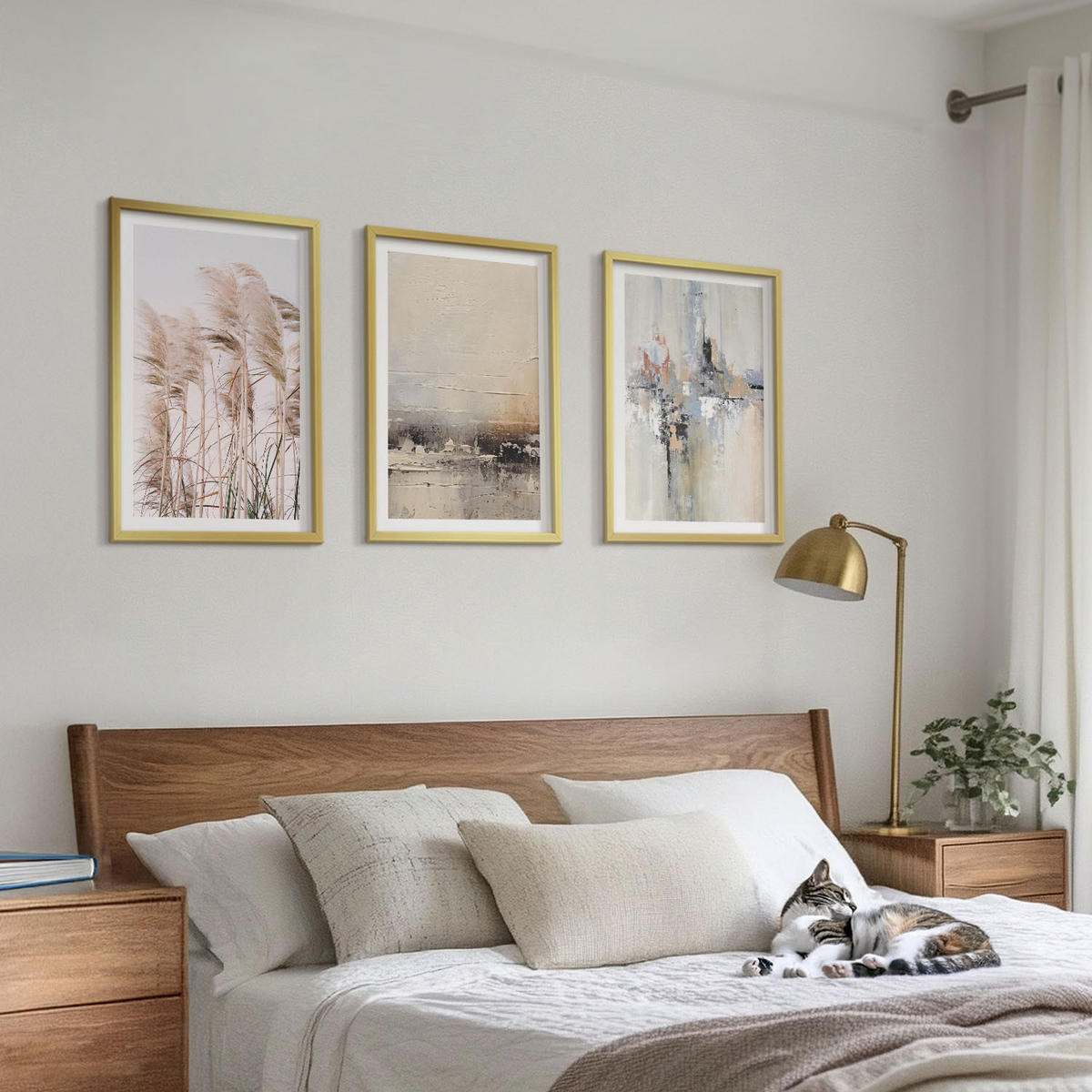 BILDER SET 3er Set - 40x60 cm Goldrahmen - Abstrakte Vegetationsmuster - Goldfarben, Kunststoff (40/60cm) - TULUP