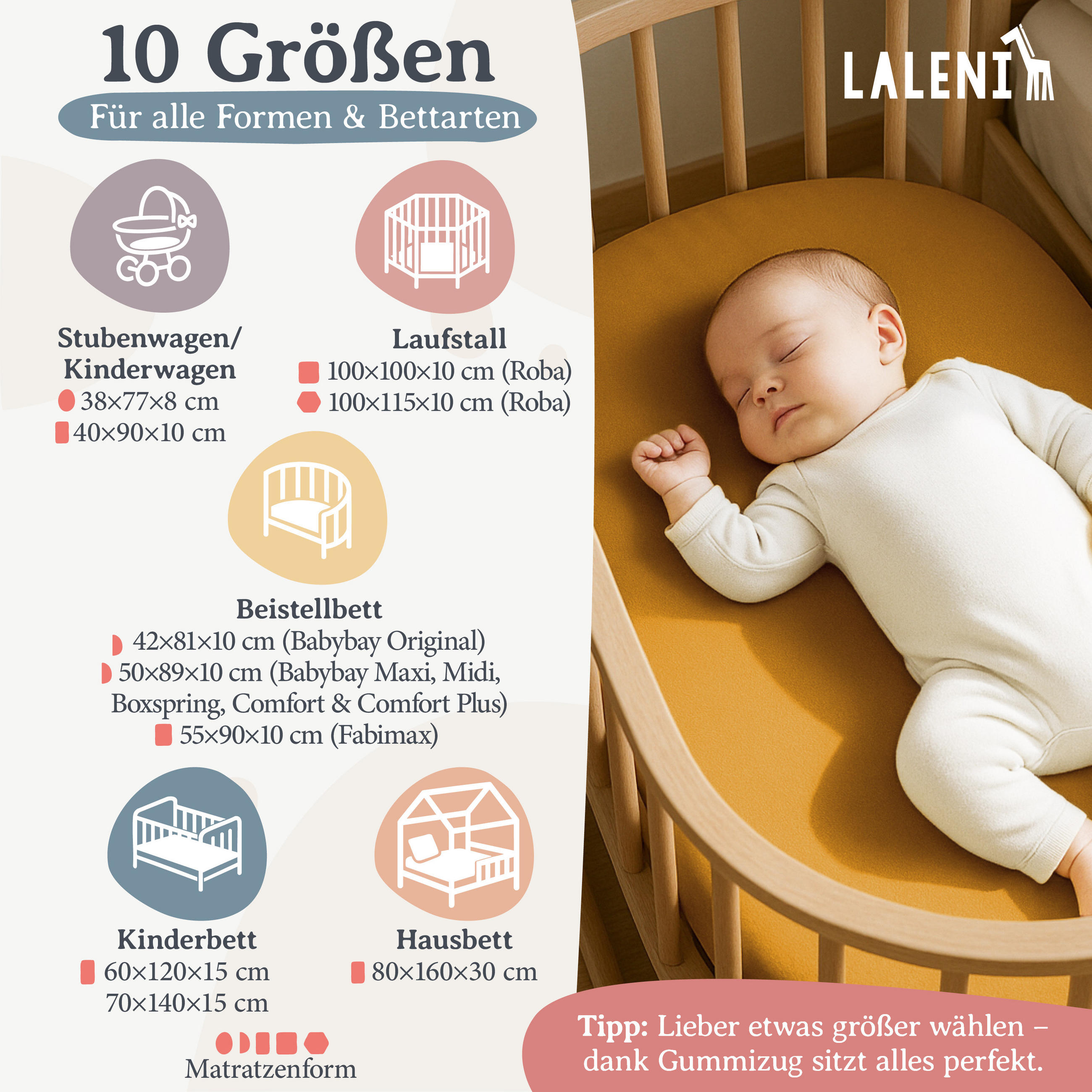SPANNBETTLAKEN für Beistellbett & Stubenwagen – 100% Baumwolle, Atmungsaktiv & Weich, 40x90x12 cm,Gelb - Gelb, Textil (40/90cm) - Laleni