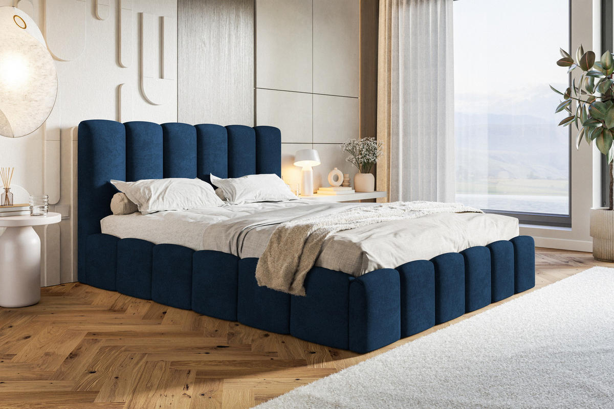 POLSTERBETT 180x200 Palermo mit Bettkasten, Lattenrost Blau - Blau, Holz/Textil (180/200cm) - Emporius