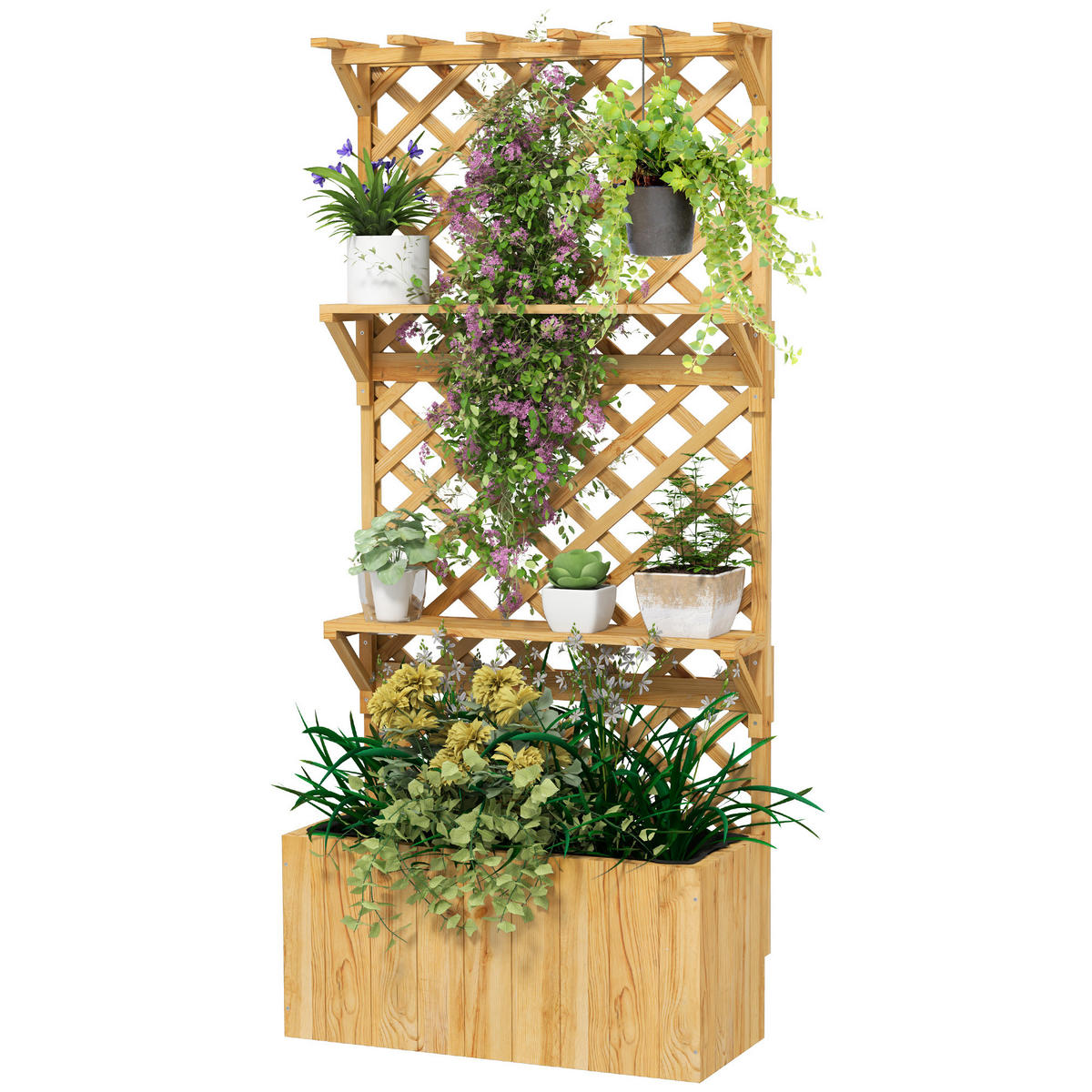 HOCHBEET DE-12192 mit Rankgitter mit Dach u. Ablagen Natur - Naturfarben, Holz (76/177/33cm) - ComfortXL