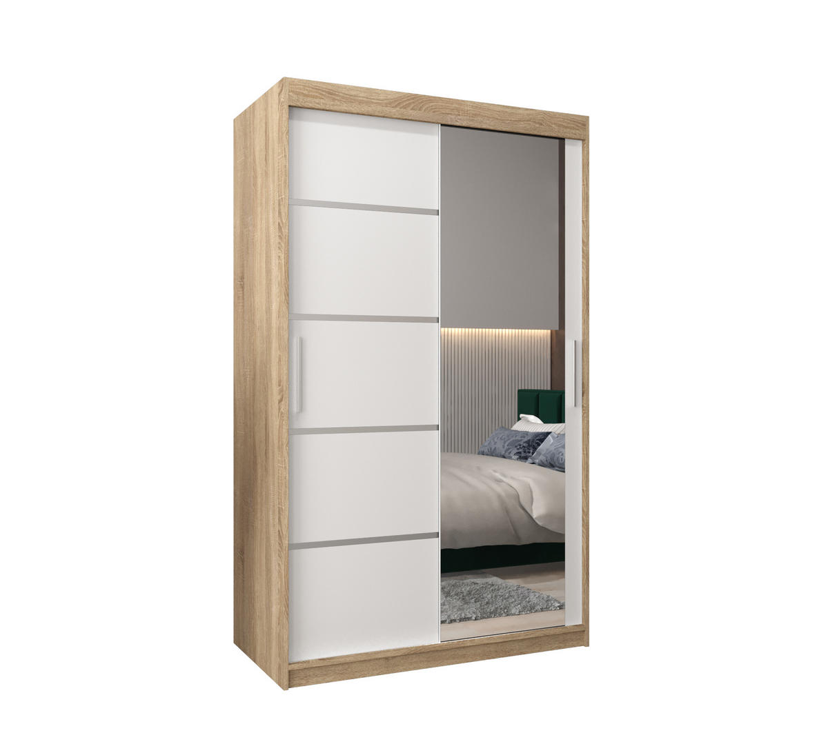 SCHWEBETÜRENSCHRANK 200/120/62 2-türig - Silberfarben/Weiß, Holz/Kunststoff (120/200/62cm) - Abiks Möbel