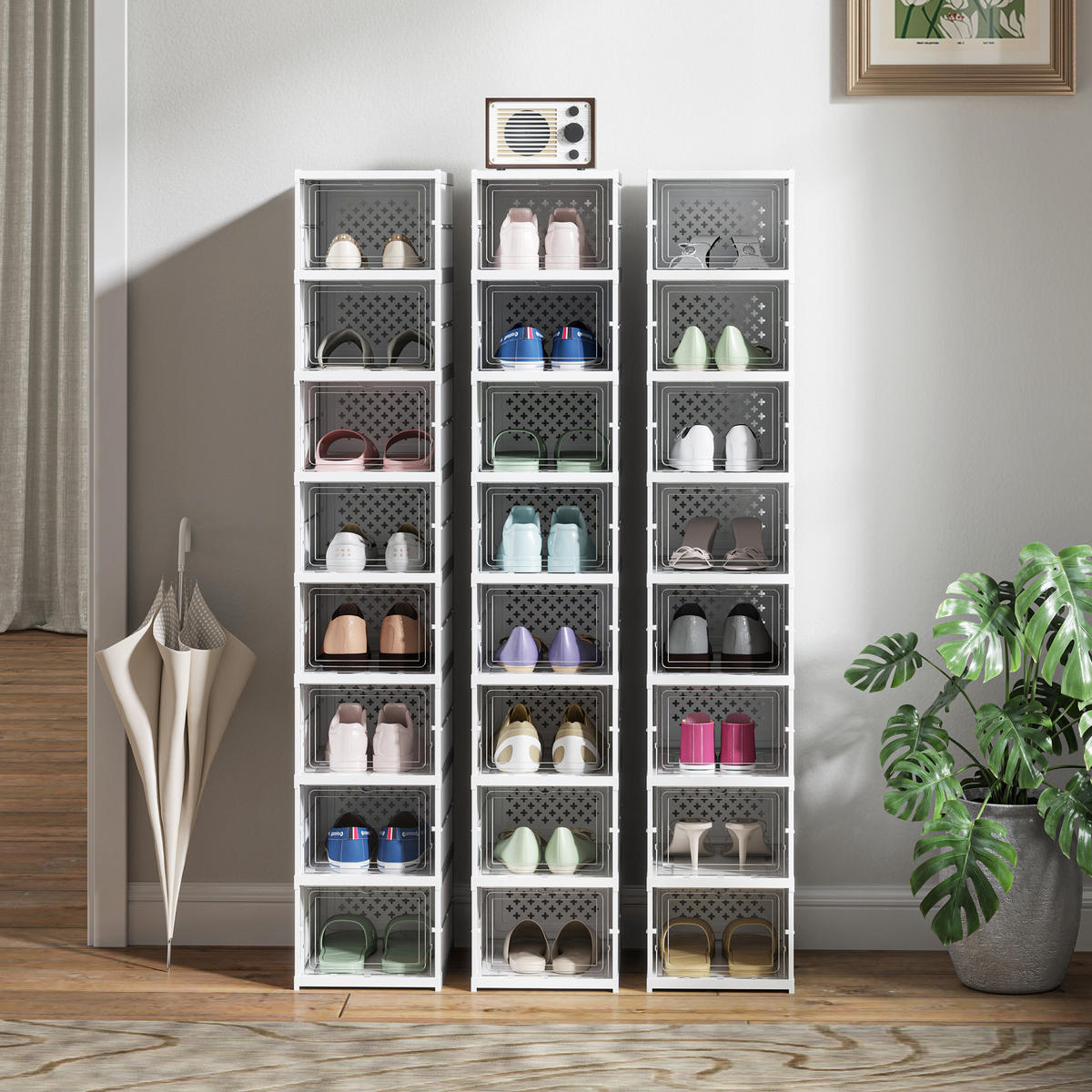 SCHUHSCHRANK Weiß 26.0/35.0/140.0 cm - Weiß, Kunststoff (35/140/26cm)