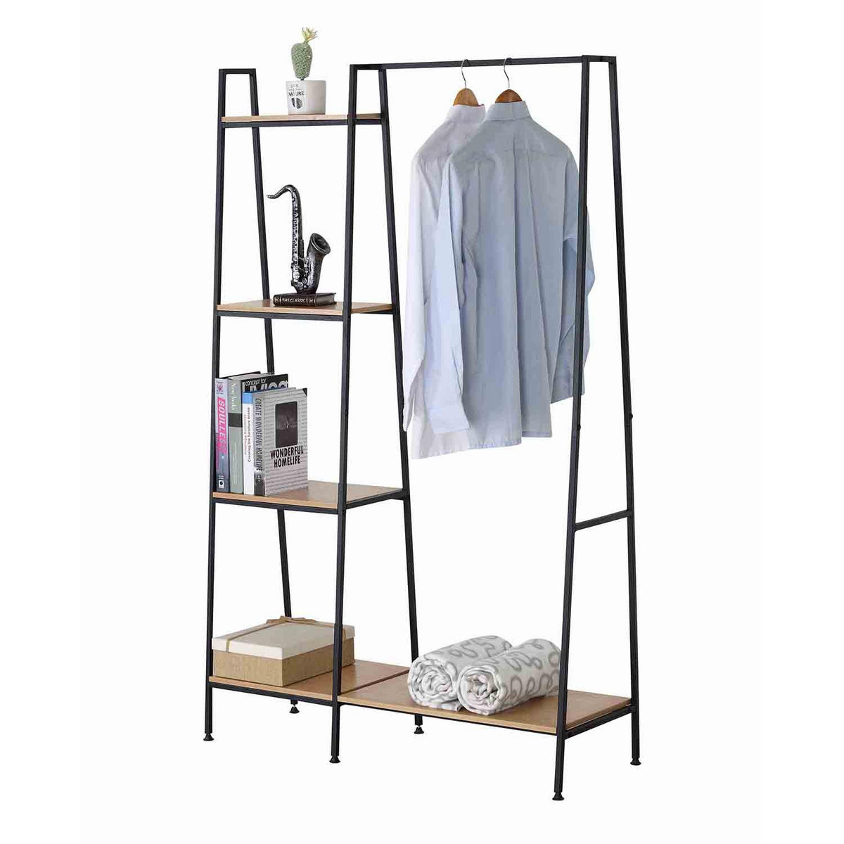 GARDEROBENSTÄNDER im industriellen Stil, 1 Regal mit 4 Etagen - Eichefarben, Holzwerkstoff (35/160/101cm) - Calicosy