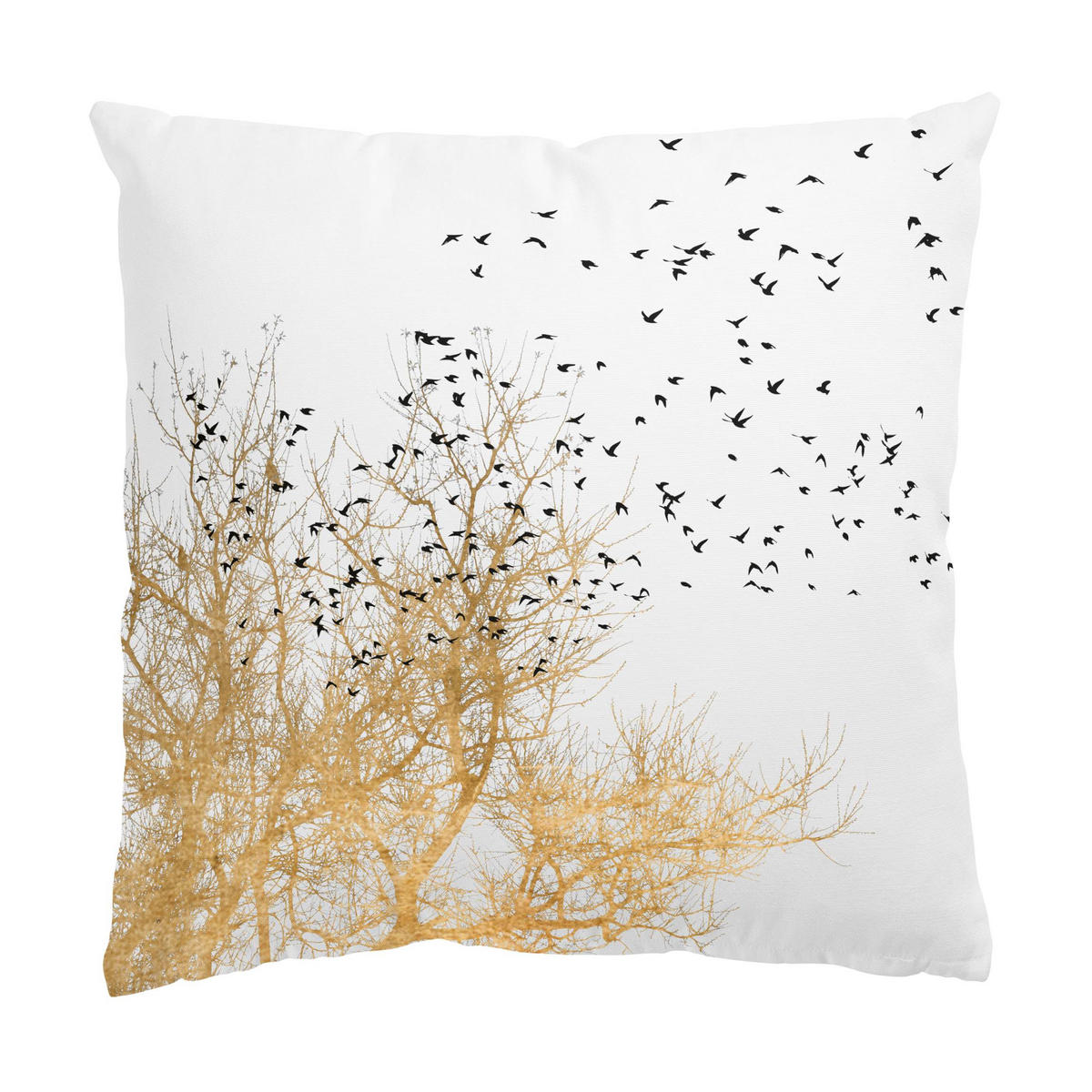 KISSENBEZUG Vogelschwarm vor goldenem Baum 50/50 cm - Goldfarben, Textil (50/50cm) - Bilderwelten