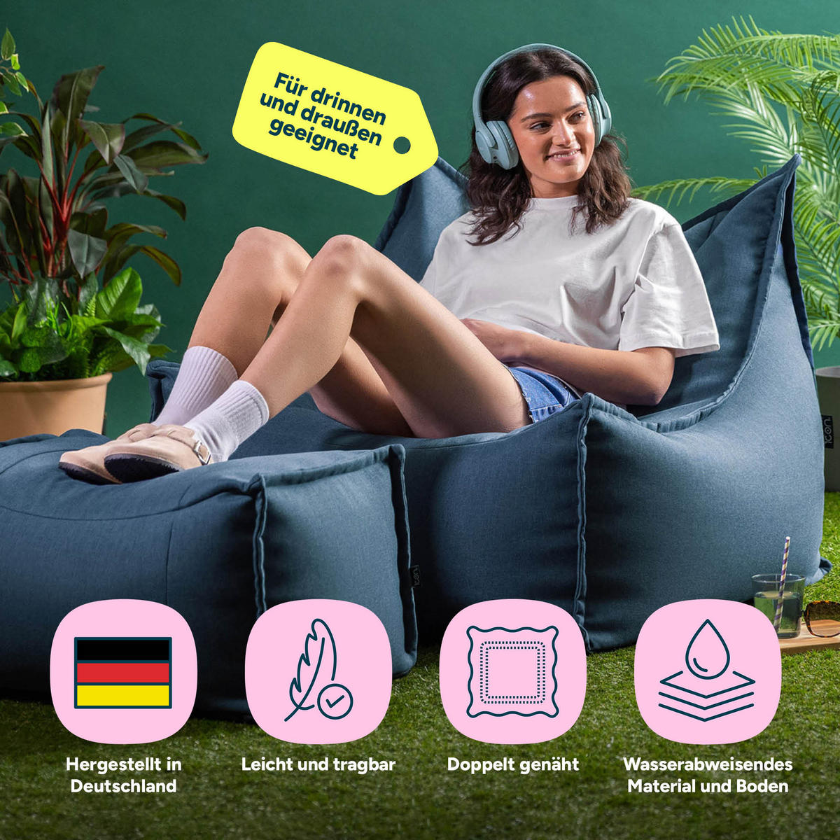 SITZSACK Outdoor-Sessel Alto + Hocker - Blau, Textil (94/75/94cm) - icon