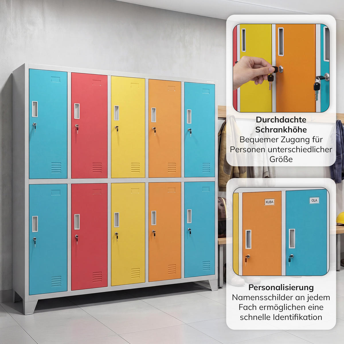SCHLIESSFACHSCHRANK Bartek - Blau/Gelb, Metall (136/172/45cm)