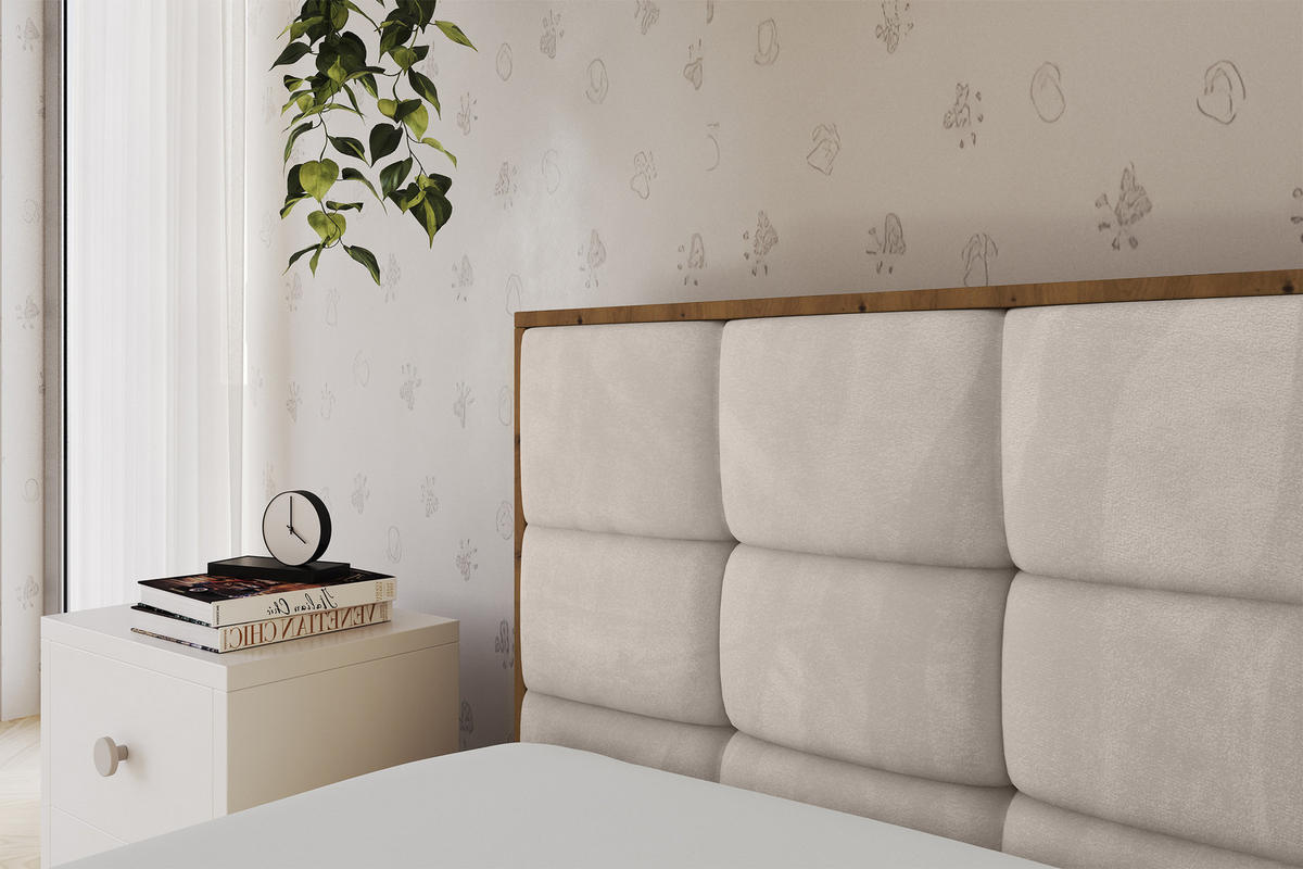 EINZELLBETT Jugendbett mit Bettkasten, Rechts - SOVY 100x200 Beige - Sandfarben, Holzwerkstoff/Textil (100/200cm) - ALTDECOR