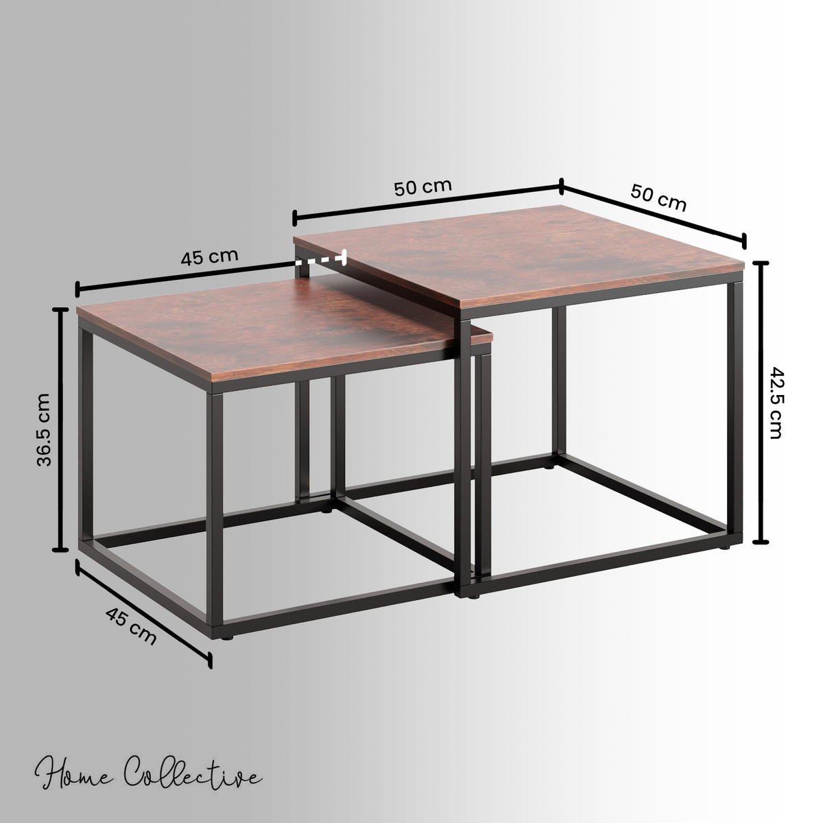 COUCHTISCH 2er Set quadratisch Eiche dunkel - Braun, Holzwerkstoff (50/50/43cm) - Home Collective