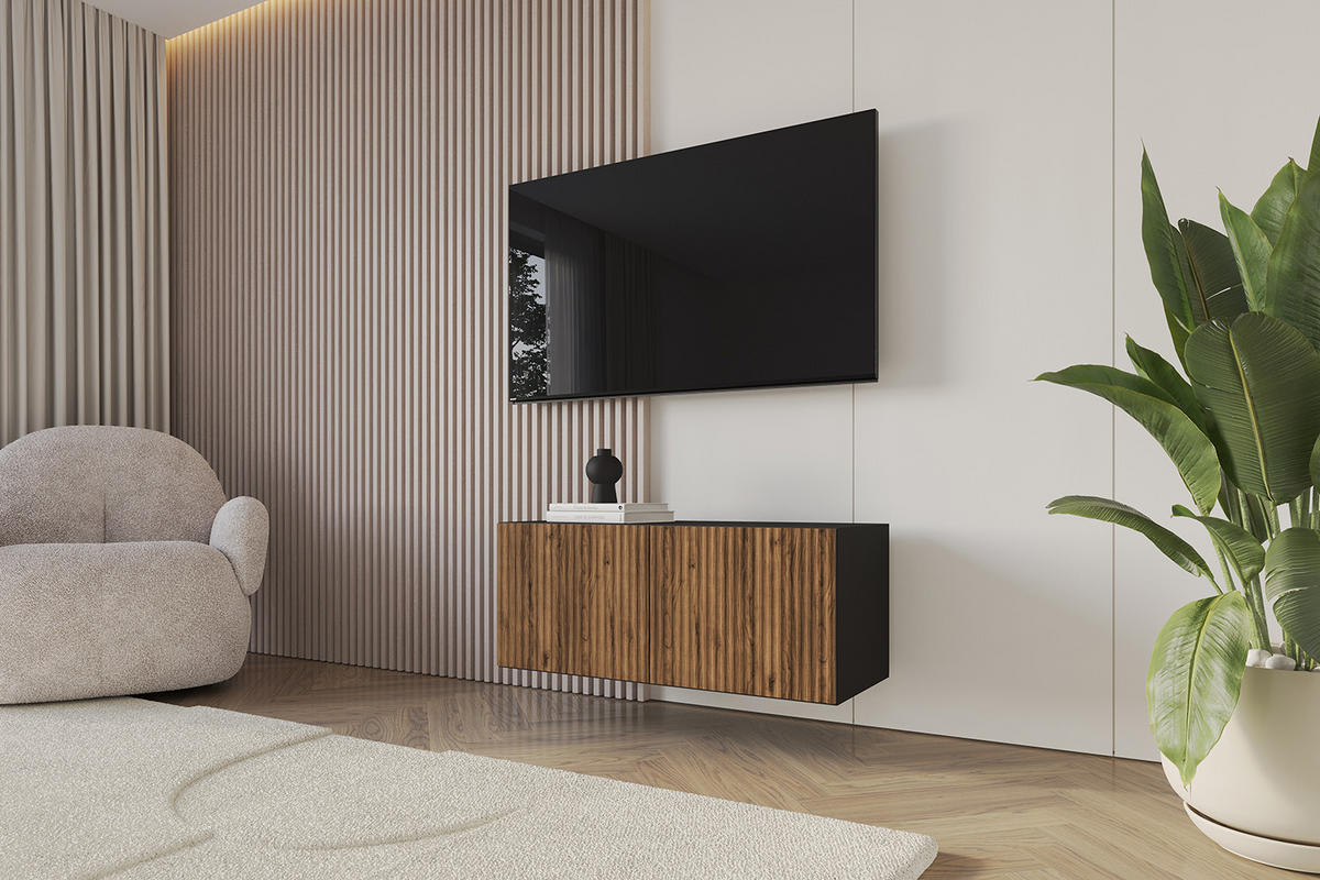 LOWBOARD NOA-2-W 100x40x41 cm - Schwarz / Katania - Eiche Wotan, Holzwerkstoff (100/40/41cm) - ALTDECOR