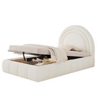 KINDERBETT Beige Bouclé 90x200 Hydraulik Stauraum Lattenrost - Beige, Leder (90/200cm) - FLIEKS