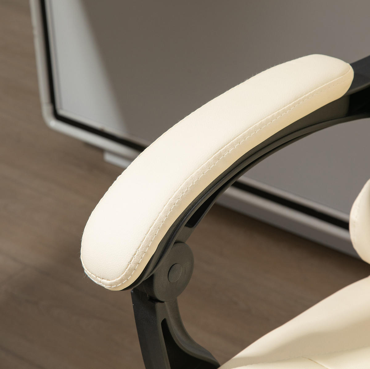 STUHL 64,5/69/109–117 cm, ergonomischer Chefsessel mit Fußstütze und Bonded-Leder,Creme - Creme, Kunststoff (69/117/64.5cm) - Redom