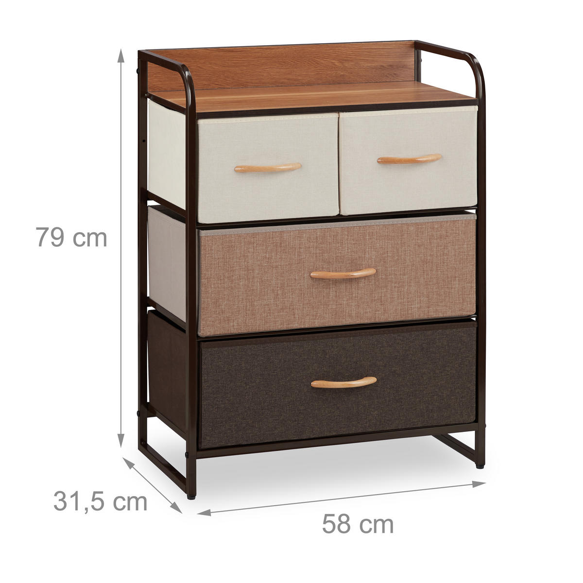 SCHUBLADENSCHRANK - Multicolor, Holzwerkstoff/Textil (58/79/31.5cm) - Relaxdays