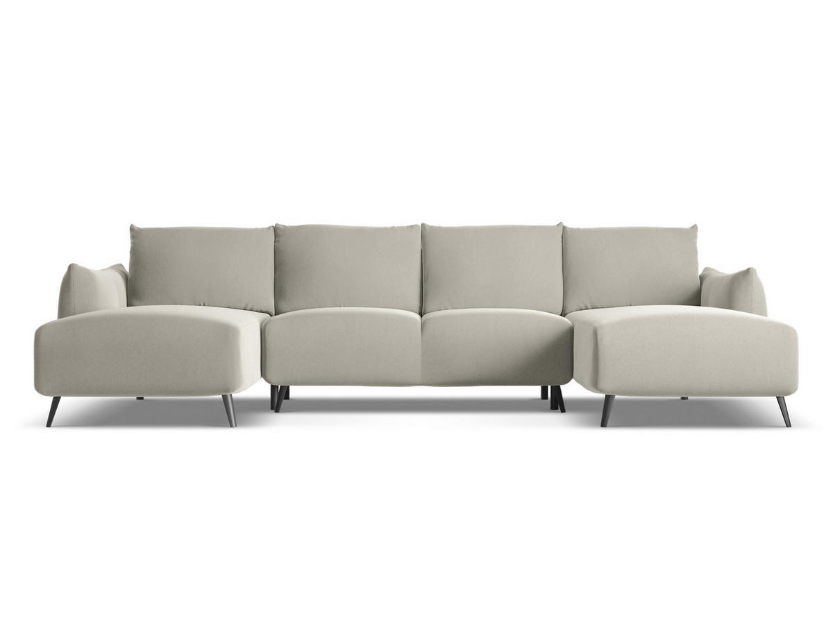 WOHNLANDSCHAFT Samt Stoff Creme - Perlmutt/Creme, Textil/Metall (317/86/162cm) - Makamii