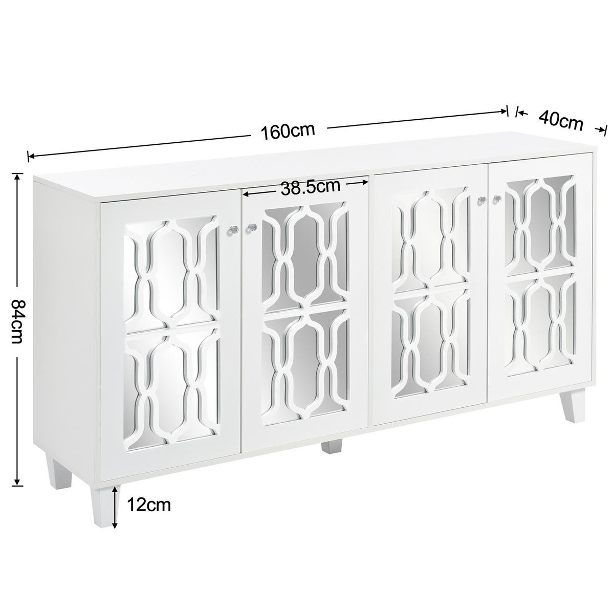 KREDENCA z zrcalno površino, 4 vrata, 160/40/84 cm - bela, leseni material (40/84/160cm) - OKMYHOME