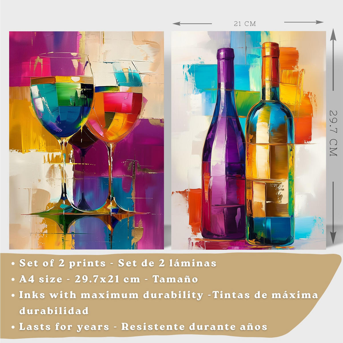 PLAKAT Sada 2 Pop Wine A4 bez rámu - čirá, papír (29.7/1/21cm) - Nacnic