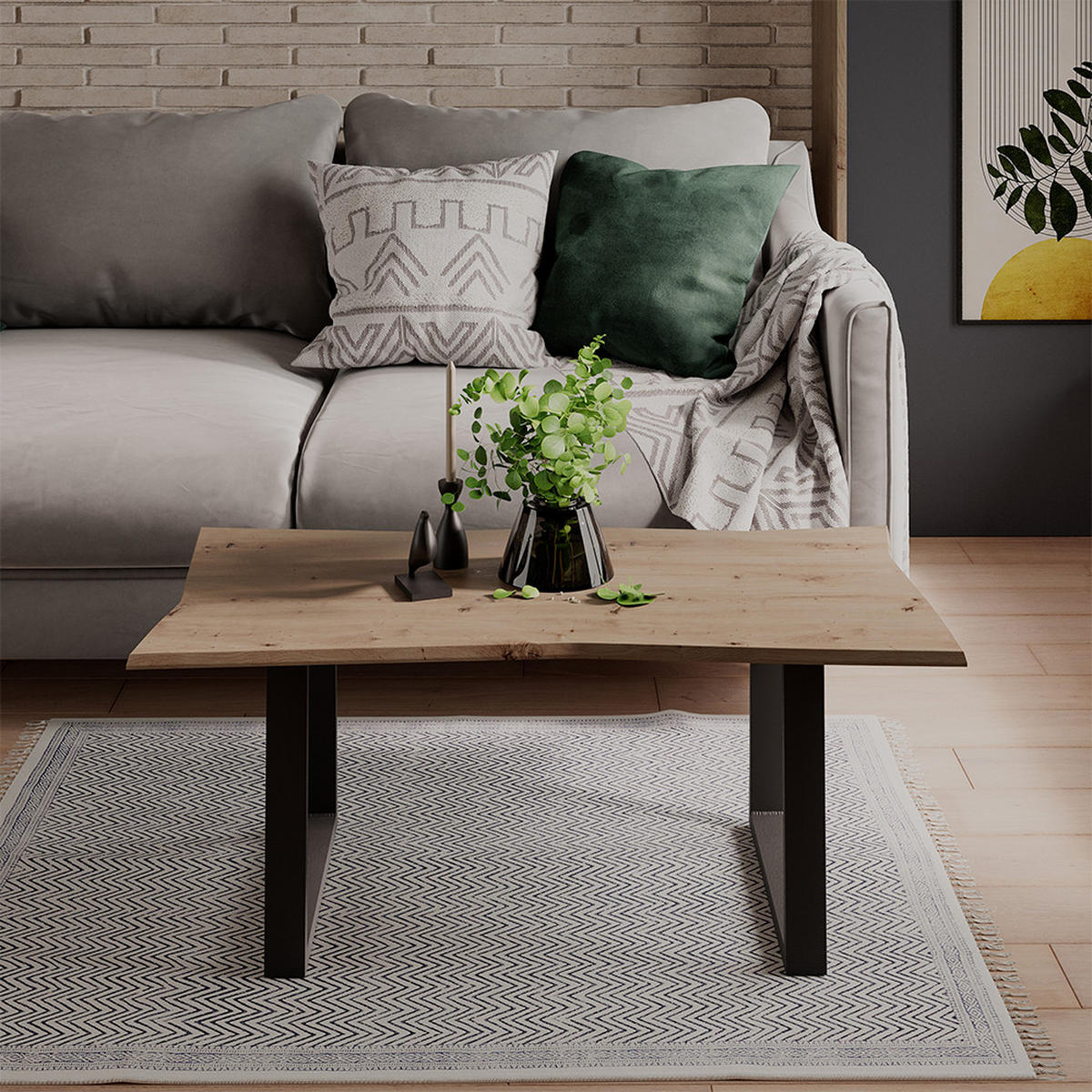 COUCHTISCH Yan Artisan 100 x 50 cm - Hellgrau, Holzwerkstoff (50/100/40cm) - Vicco