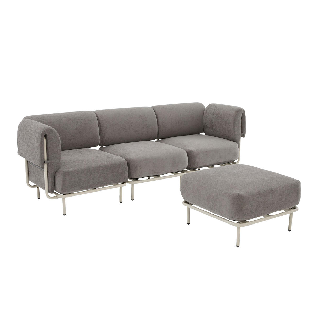 ECKSOFA 251/155/78 cm Grau Chenille mit 1 Fußhocker - Grau, Textil (155/251cm) - Oxeza
