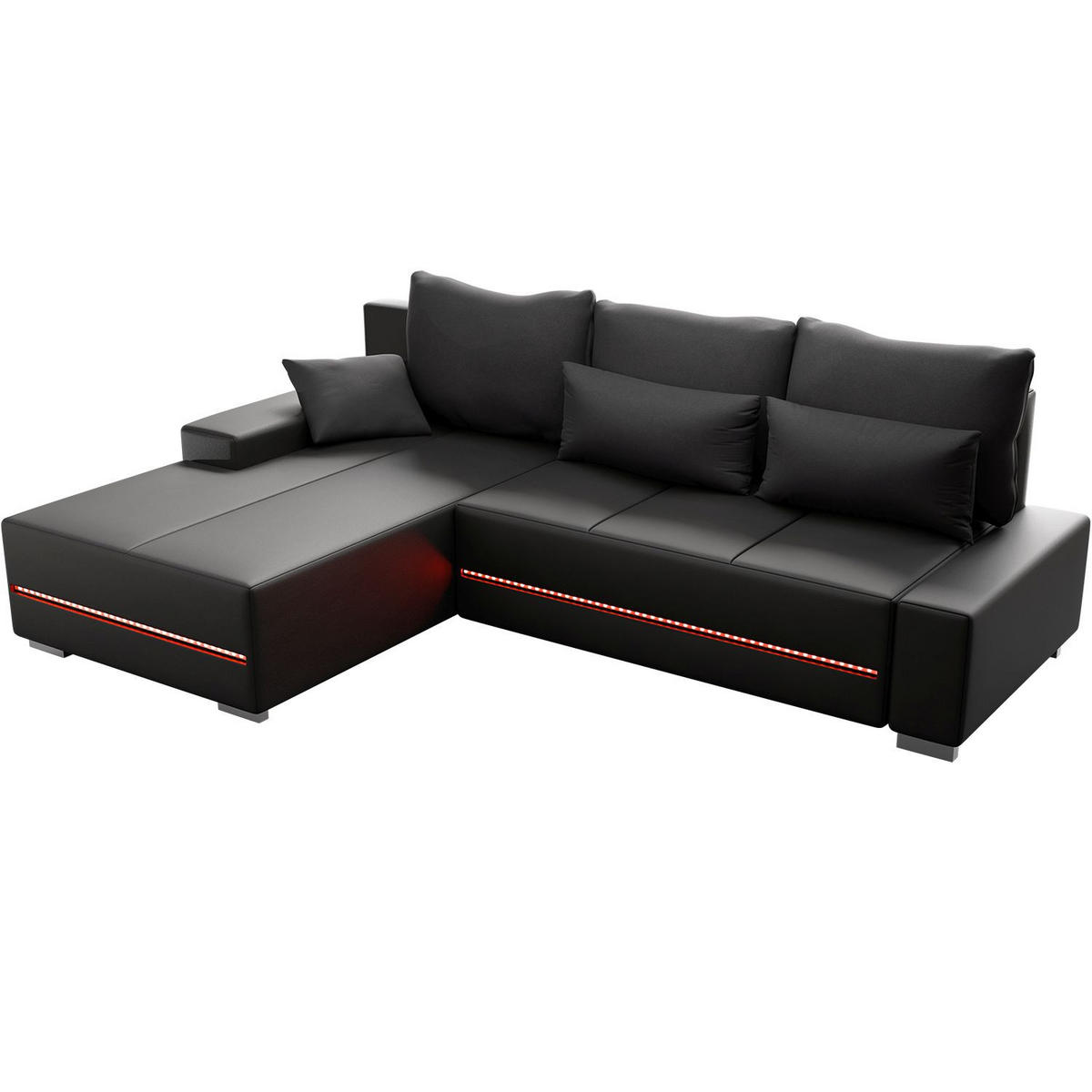 SOFA Davos mit Ottomane links dunkelgrau inkl LED - Dunkelgrau, Textil (260/180cm) - Juskys