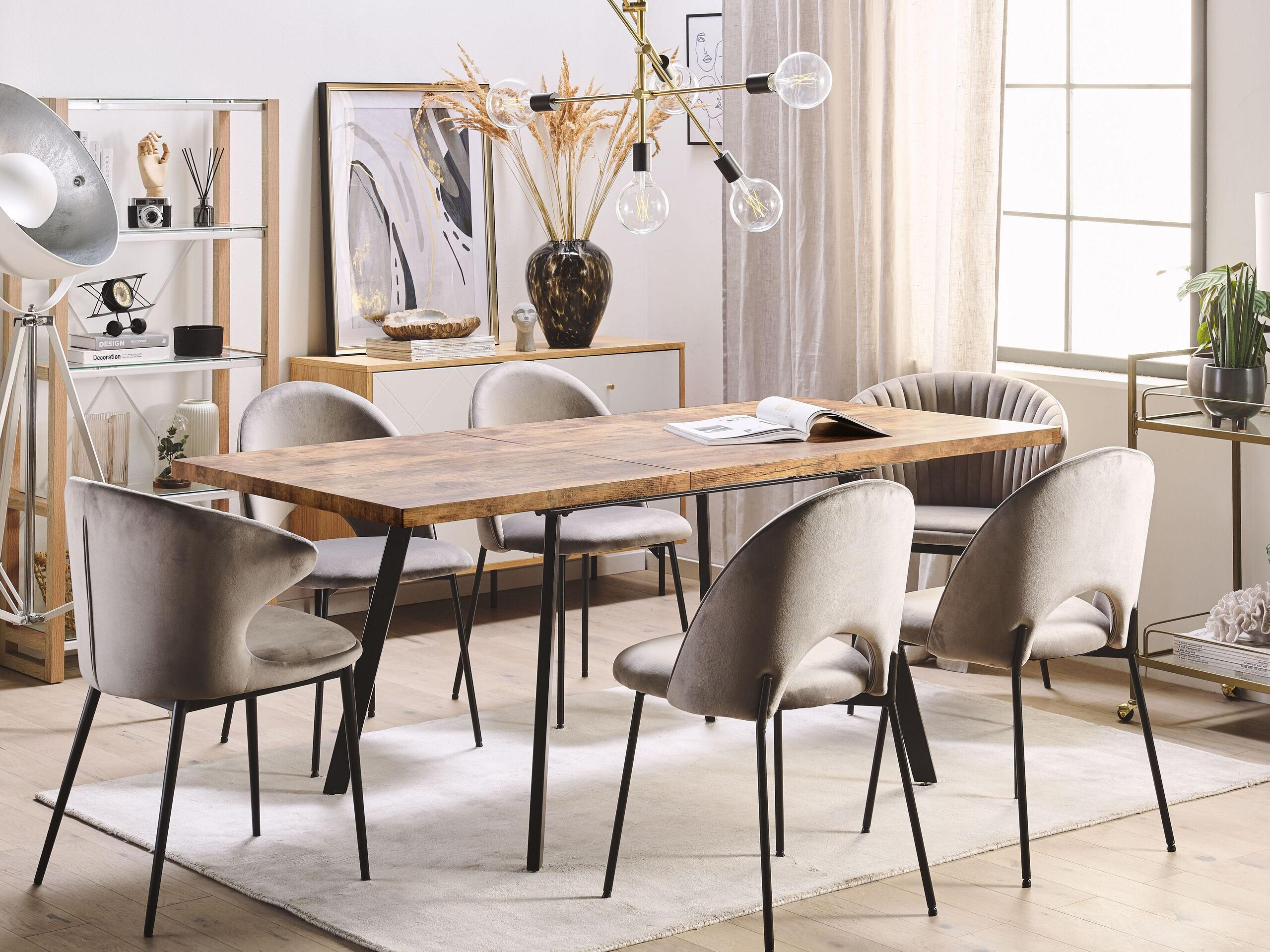 ESSTISCH 140-180/90/76 cm Hellbraun, Schwarz Rechteckig Harlow - Hellbraun, Holzwerkstoff (180/90/76cm) - Beliani