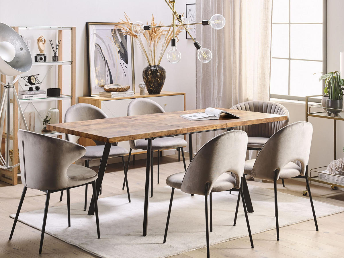 ESSTISCH 140-180/90/76 cm Hellbraun, Schwarz Rechteckig Harlow - Hellbraun, Holzwerkstoff (180/90/76cm) - Beliani