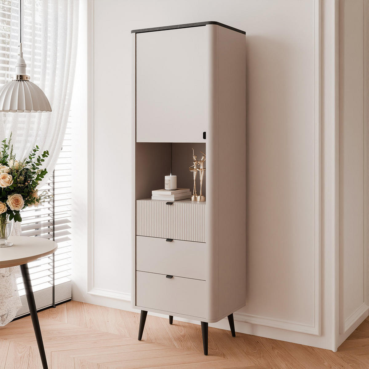 BÜCHERREGAL NAVANI 60/40/191 cm, Kaschmir / Grau - Goldfarben/Schwarz, Holzwerkstoff/Metall (60/191/40cm) - Idohome