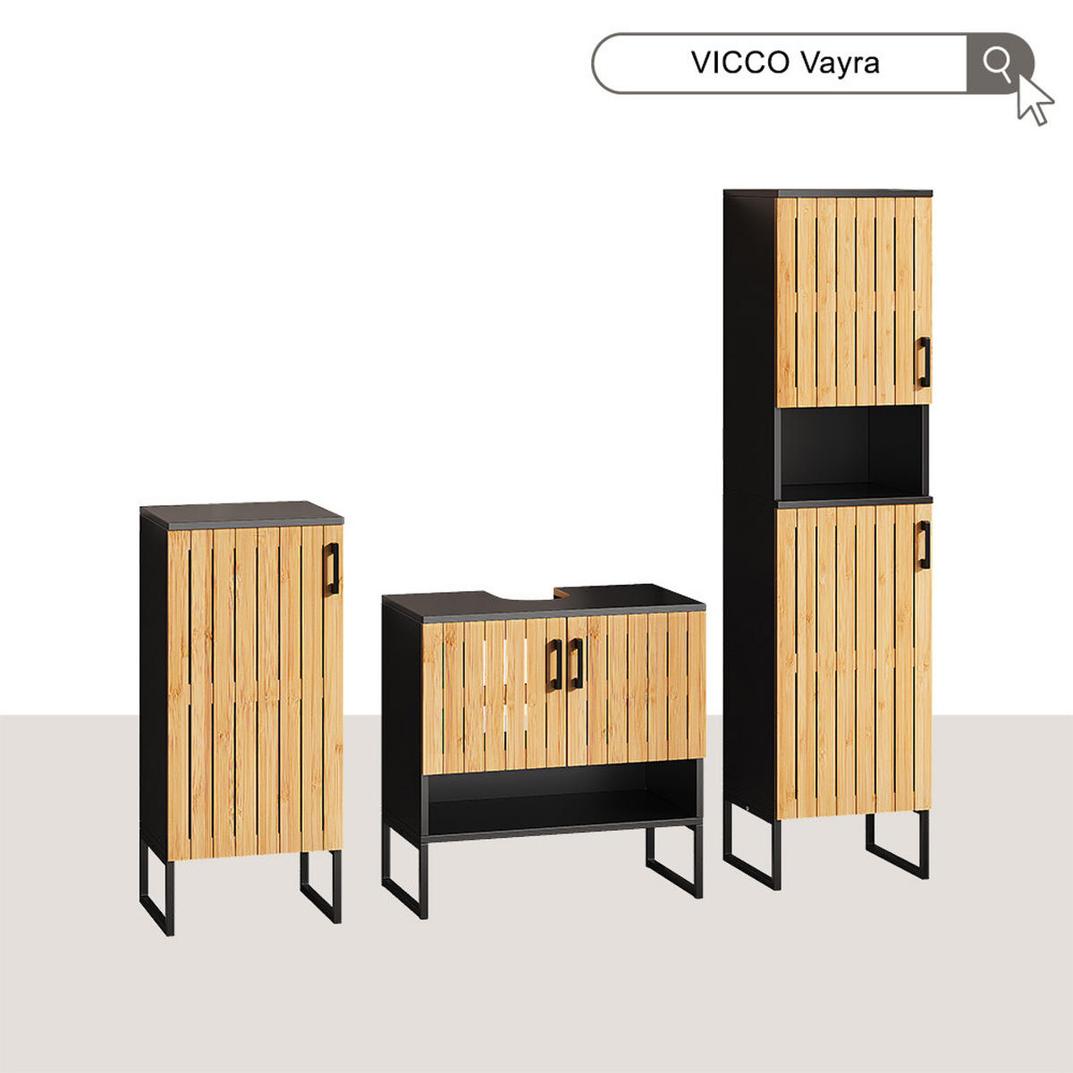BADSCHRANK Vayra Bambus 35 x 145 cm - Schwarz/Grün, Holzwerkstoff (35/145/31.5cm) - Vicco