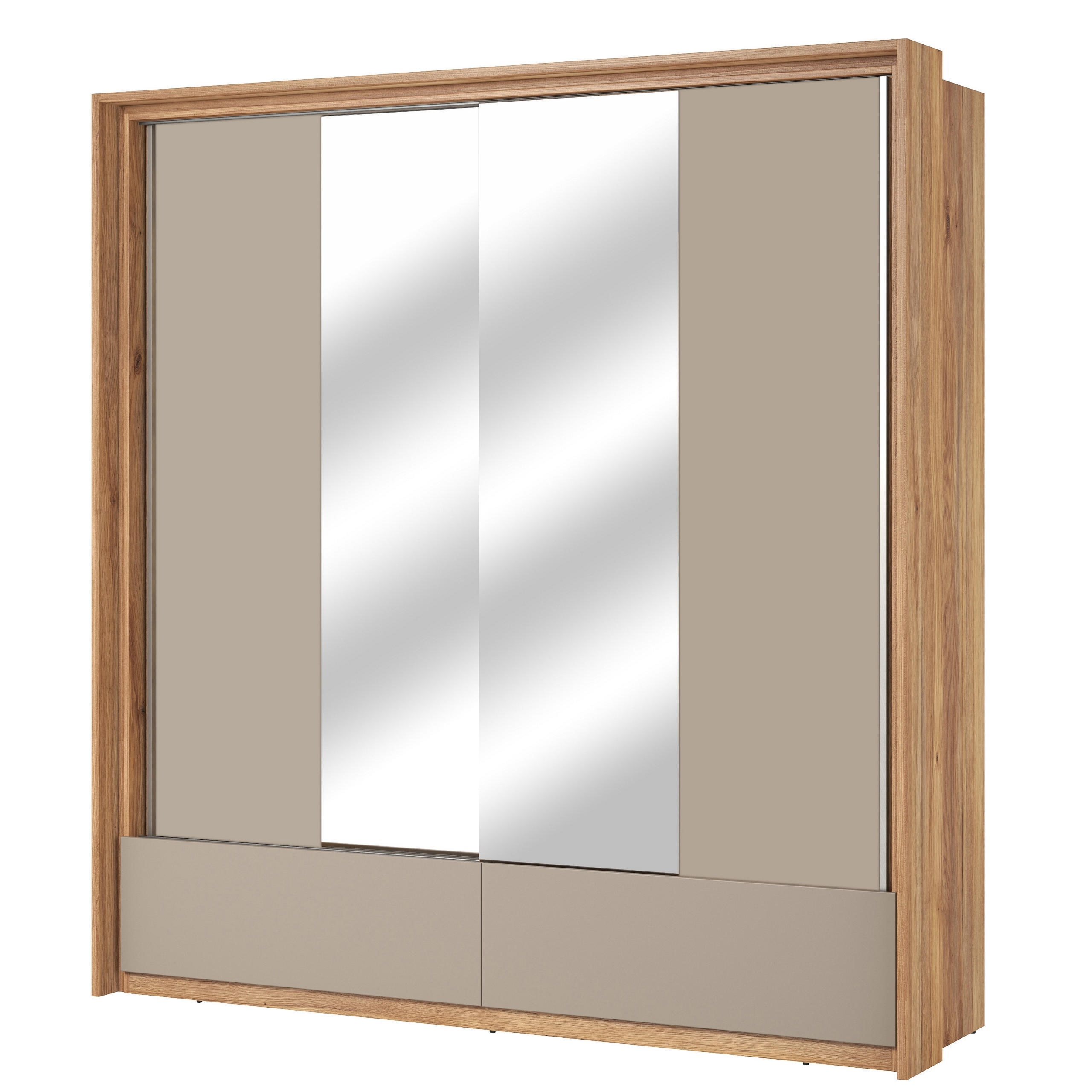 SCHWEBETÜRENSCHRANK PRESARO 209,1/219/62,9 cm 2-türig mit Spiegel Eiche Mauvella - Eichefarben/Beige, Holzwerkstoff (209.1/219/62.9cm) - MASSENO