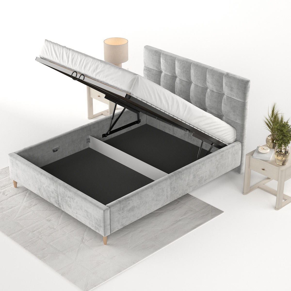 POLSTERBETT Cora 160/200 cm Hellgrau im Lotta Stoff - Hellgrau/Naturfarben, Holz/Holzwerkstoff (160/200cm) - AltaBeds