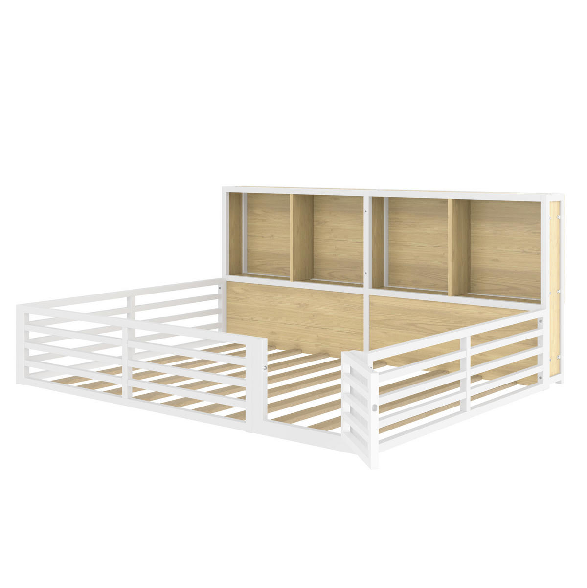 ZAUNBETT 140/200 cm weiß aus Metall und MDF mit Lattenrost, Stauraum und LED-Beleuchtung - Weiß, Metall (140/200cm) - OKMYHOME