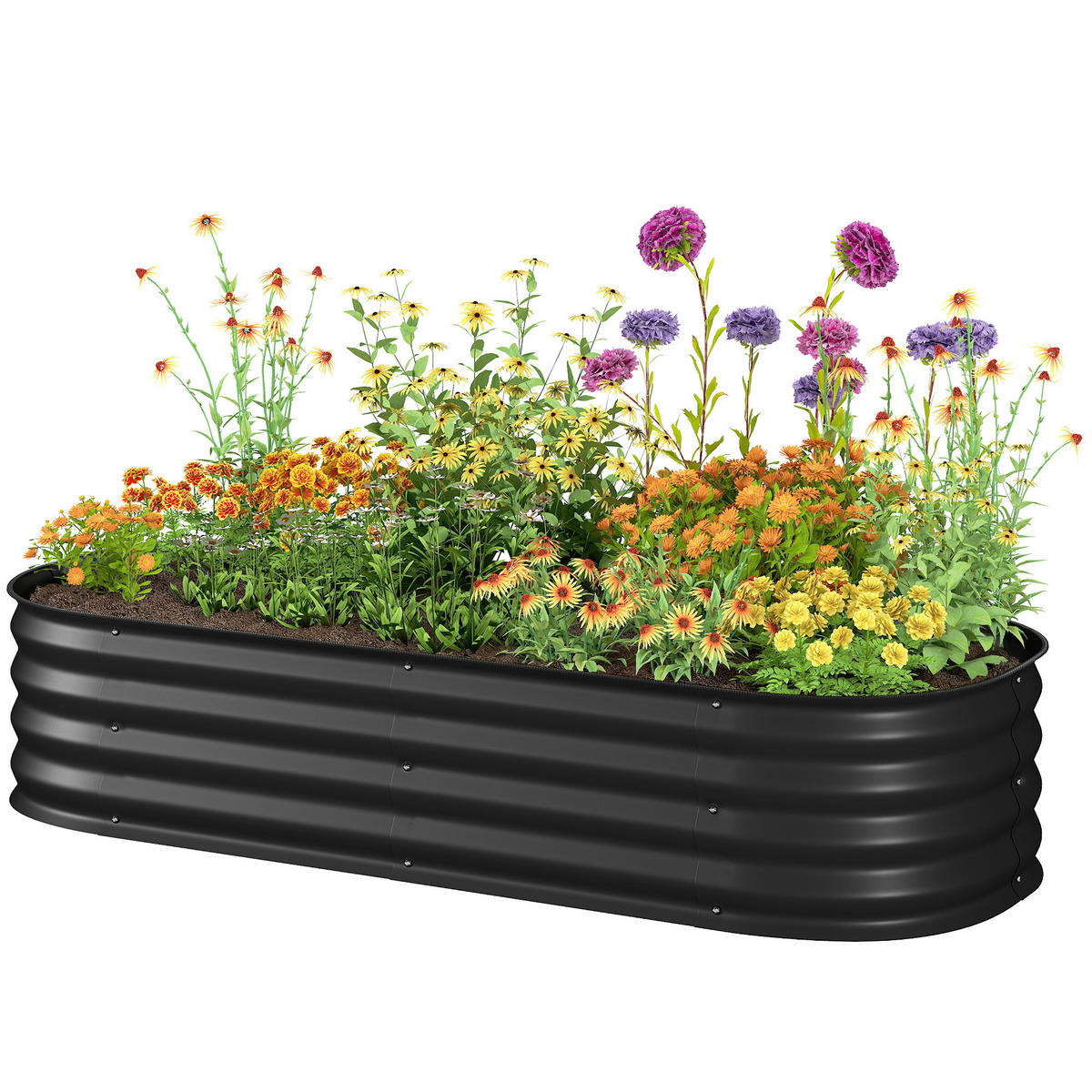 HOCHBEET DE-12147 modular 150/62/30 cm mit Gummikante Schwarz - Schwarz, Metall (150/30/62cm) - ComfortXL
