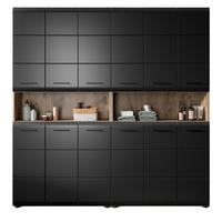 HOCHSCHRANK Badschrank Set Schwarz matt, Eiche 2x Mehrzweckschrank, 12-türig gesamt 180 x 185 cm - Eichefarben/Schwarz, Holzwerkstoff/Kunststoff (180/185/30cm) - Inn.Furn