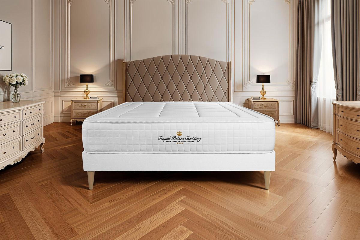 BETT Balmoral Memory-Schaum 180 x 190 cm h3 - Kit Bettgestell Weiß - Beige/Weiß, Karton/Holz (180/190cm) - ROYAL PALACE BEDDING