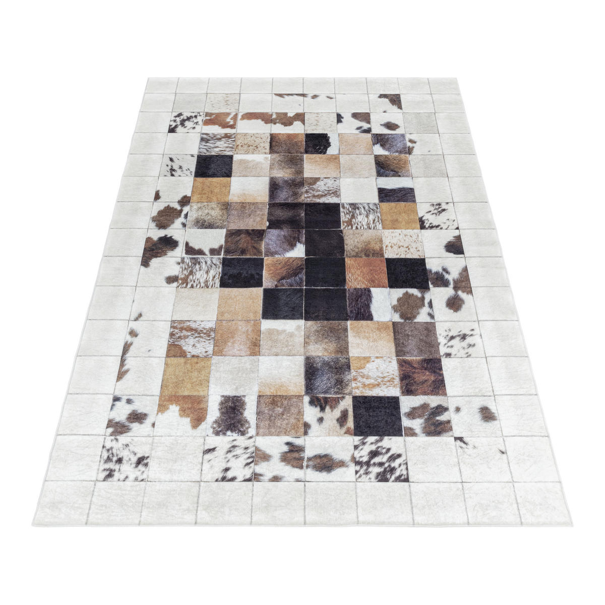 TEPPICH Wohnzimmer Patchwork Pflegeleicht Waschbar OEKO-TEX Weiß 140x200 cm Gekettelt Flur – PIZOL - Weiß, Textil (140/200cm) - KADIMA DESIGN