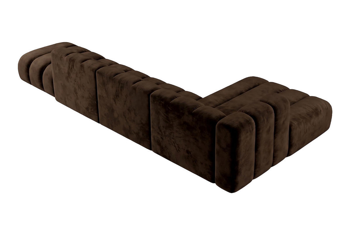 ECKSOFA Modulares In L-Form Mit Hocker, Velvet-Stoff Riviera, Schokolade, Rechts, GRAND - Braun, Holz (386/179cm) - Kaiser Möbel