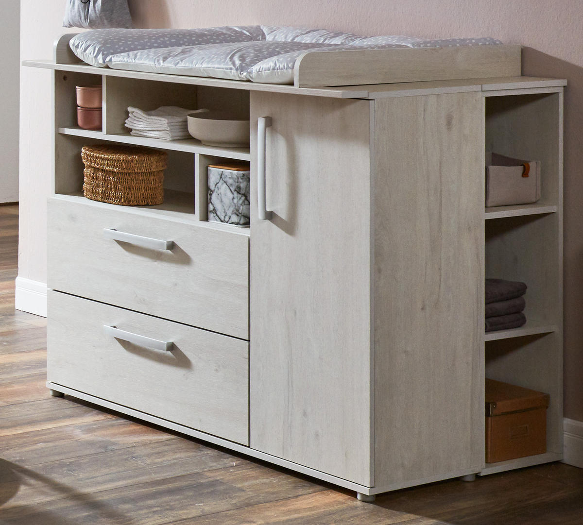 BABYZIMMER SET Emily 3-tlg. - Eichefarben/Silberfarben, Holzwerkstoff/Kunststoff (1/1/1cm) - arthur berndt