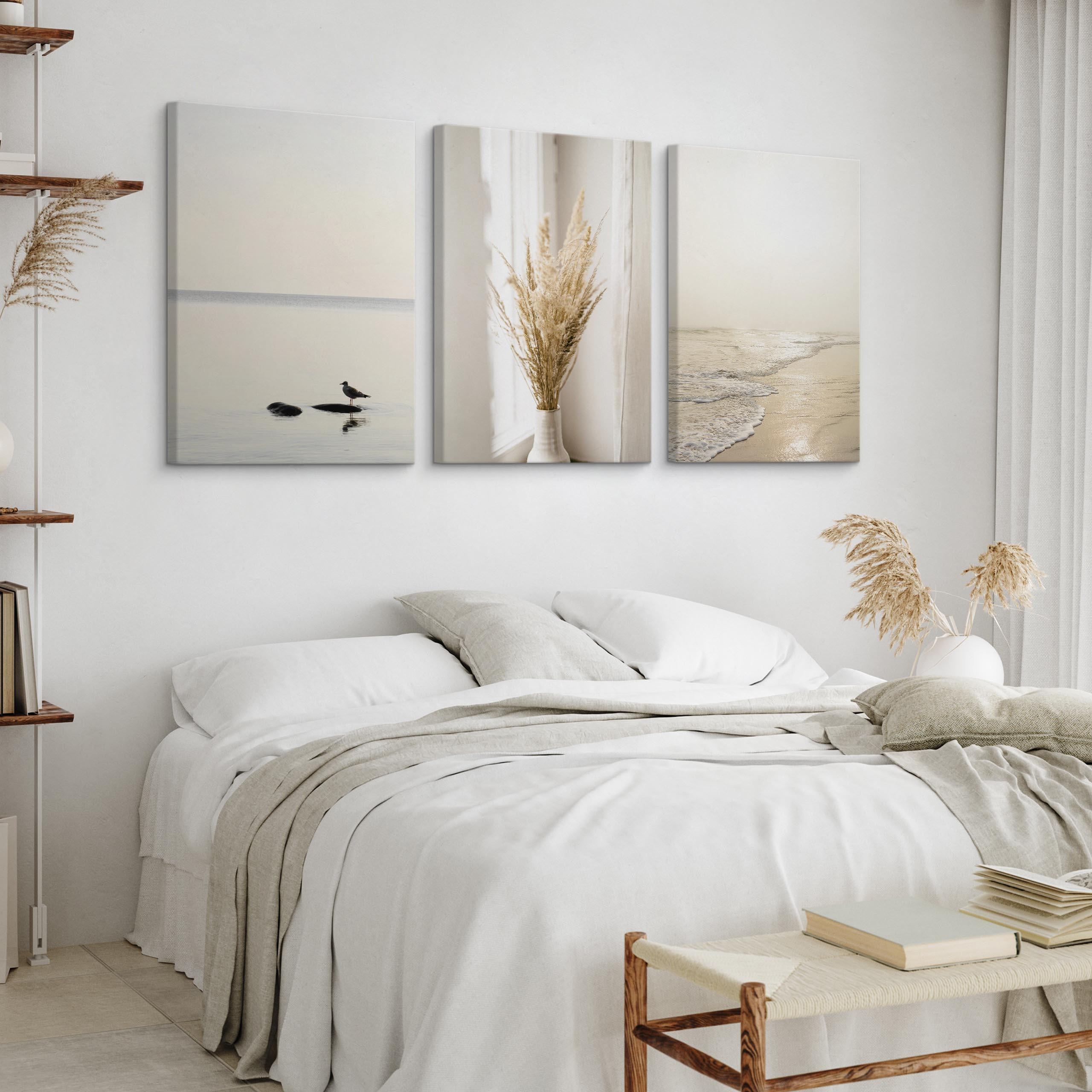 Thumbnail - Muralo Leinwandbilder, Weiß, Beige, Braun, Grau, Textil, Wasser/Strand/Meer, Baum/Pflanze/Natur, Tiere, Rechteckig, 90x4...