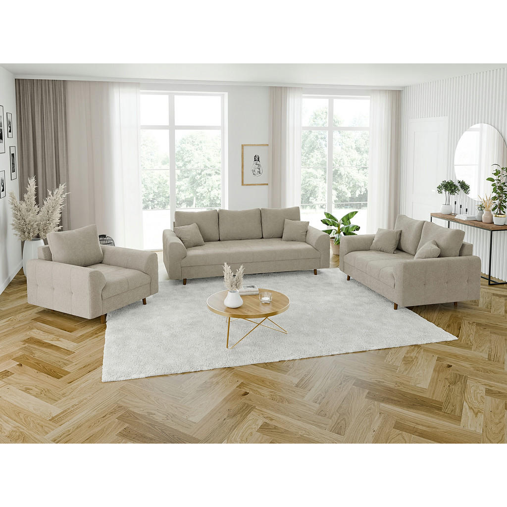 Thumbnail - S-Style Möbel Sitzgarnitur, Beige, Textil, Echtholz, Teilmassiv,Buche, Birke, 6-Sitzer, Füllung: Polyetherschaumkern, 21...