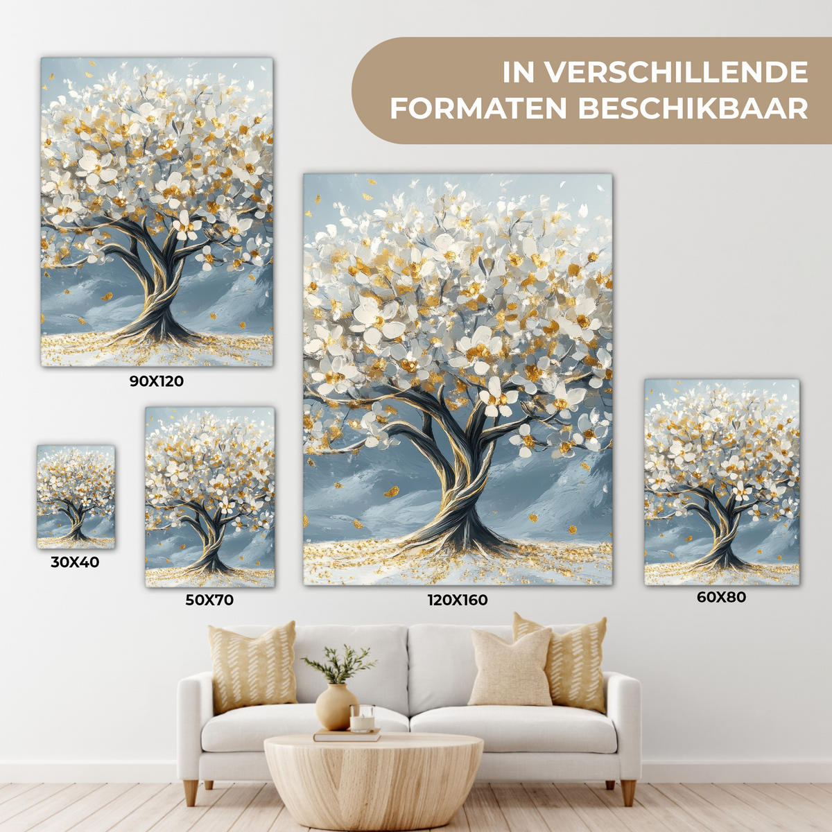 LEINWANDBILD Baum - Winter - Baum des Lebens - Modern - Gold 60x80 cm - Goldfarben, Textil (60/80cm) - MuchoWow