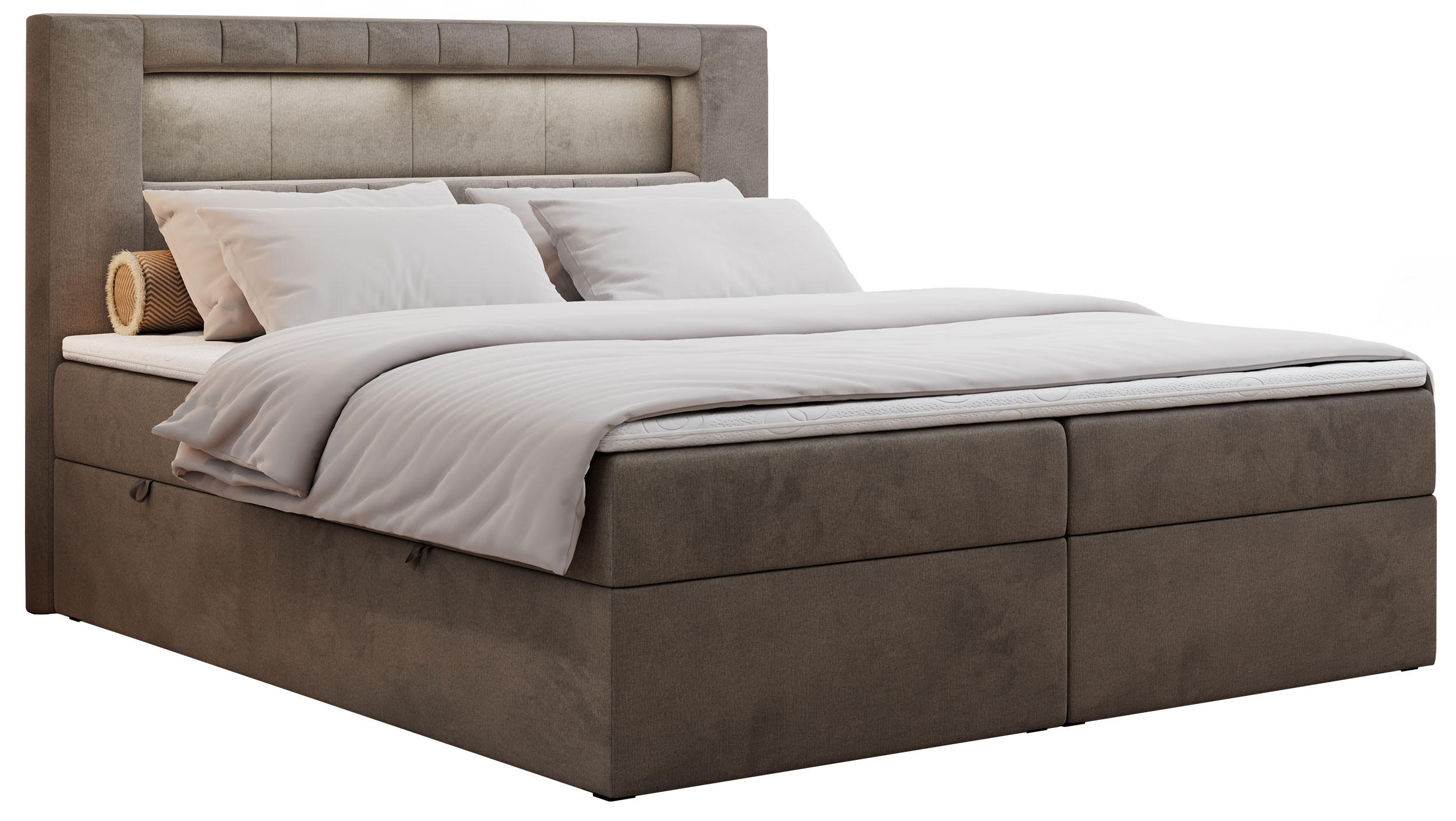 BOXBETT GOLD-5 LED 120/200 Braun Velvet - H3 - Braun, Holz/Textil (120/200cm) - MKS