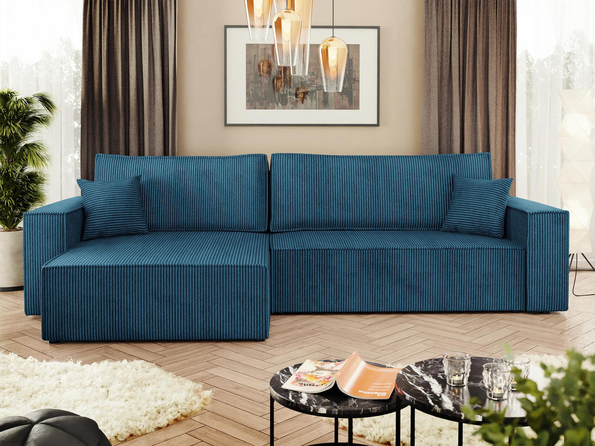 ECKSOFA Karl Cord Maxi - Blau/Schwarz, Holz/Kunststoff (272/145cm) - MIRJAN24