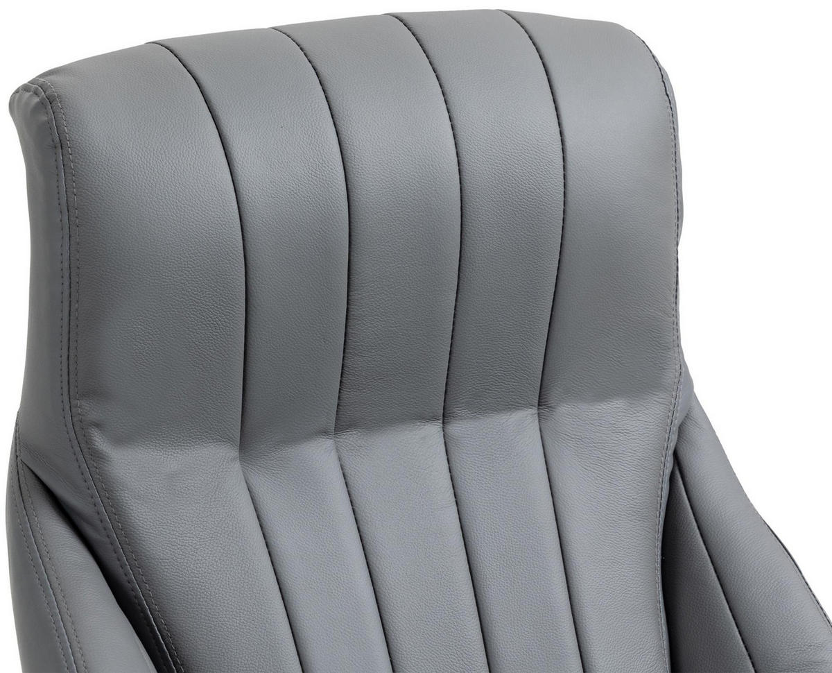 CHEFSESSEL Echtleder grau - Chromfarben/Grau, Leder/Metall (73/120/76cm) - CLP